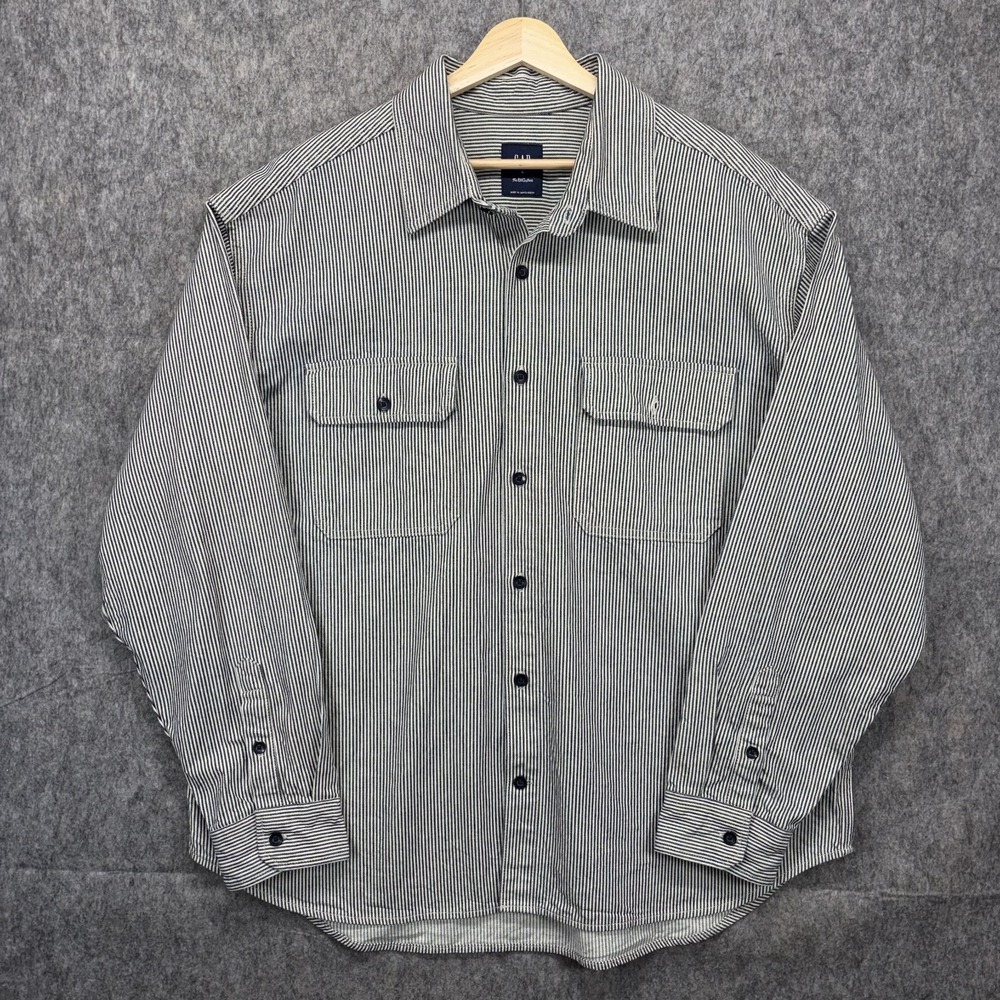 GAP The Big Shirt Men's Large Hickory Stripe Heavyweight Cotton White Black‎